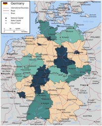  Magnetická mapa Nemecka, politická, farebná
