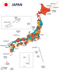  Magnetická mapa Japonska, administratívna, farebná