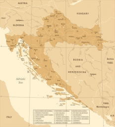  Magnetická mapa Chorvátska, vintage, béžová