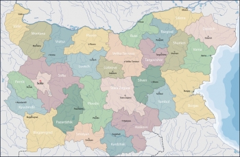  Magnetická mapa Bulharska, administratívna, farebná