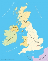  Magnetická mapa Veľkej Británie, ilustrovaná, farebná