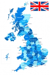  Magnetická mapa Veľkej Británie, ilustrovaná, modrá