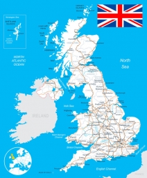  Magnetická mapa Veľkej Británie, cesty, modrá