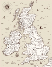  Magnetická mapa Veľkej Británie, ilustrovaná, old