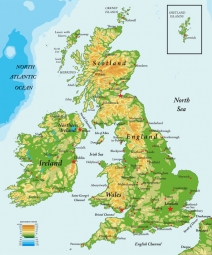  Magnetická mapa Veľkej Británie, geografická, farebná