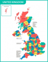  Magnetická mapa Veľkej Británie, administratívna, farebná