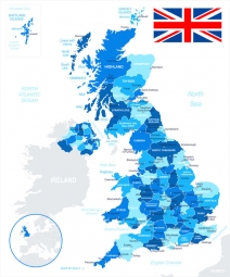  Magnetická mapa Veľkej Británie, administratívna, modrá