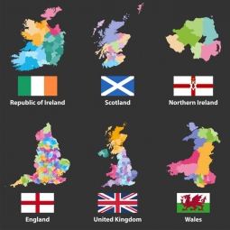  Magnetická mapa Veľkej Británie, administratívna, farebná