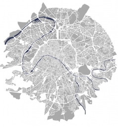  Magnetická mapa Paríža, ilustrovaná, šedá