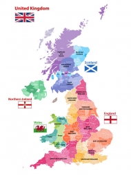 Magnetická mapa Veľkej Británie, administratívna, farebná
