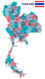  Magnetická mapa Thajska, ilustrovaná, farebná