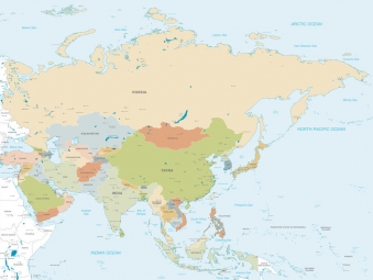  Magnetická mapa Ázie, vektorová, farebná