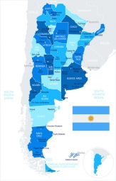  Magnetická mapa Argentíny, ilustrovaná, modrá