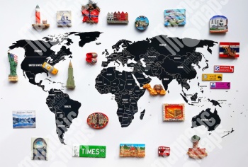  Magnetická mapa sveta, ilustrovaná, čierna