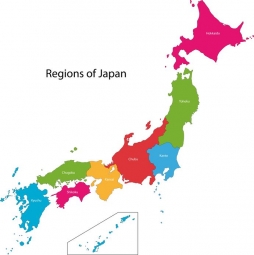  Magnetická mapa Japonska, ilustrovaná, farebná