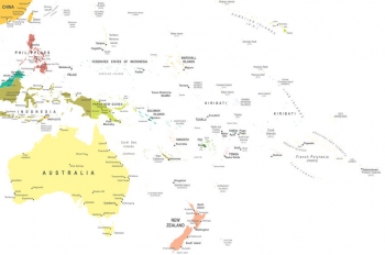  Magnetická mapa Austrálie a oceánie, politická, farebná
