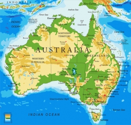  Magnetická mapa Austrálie, geografická, farebná