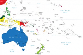  Magnetická mapa Austrálie a oceánie, politická, farebná
