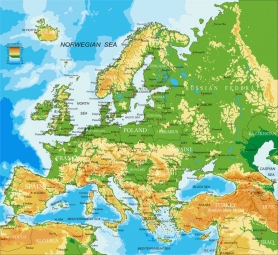  Magnetická mapa Európy, geografická, farebná