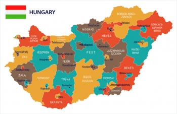  Magnetická mapa Maďarska, ilustrovaná, farebná