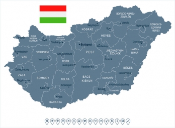  Magnetická mapa Maďarska, ilustrovaná, šedá