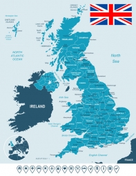  Magnetická mapa Veľkej Británie, ilustrovaná, modrá