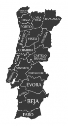  Magnetická mapa Portugalska, ilustrovaná, čierna