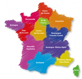  Magnetická mapa Francúzska, ilustrovaná, farebná