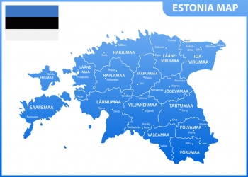  Magnetická mapa Estónska, administratívna, modrá