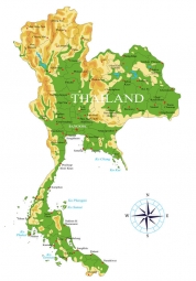  Magnetická mapa Thajska, geografická, reliéfna