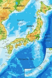  Magnetická mapa Japonska, geografická, reliéfna