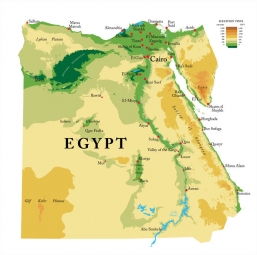  Magnetická mapa Egyptu, geografická, reliéfna