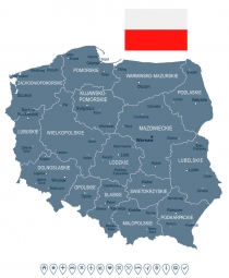  Magnetická mapa Poľska, ilustrovaná, šedá