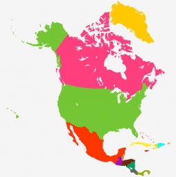  Magnetická mapa Severnej Ameriky, ilustrovaná, farebná