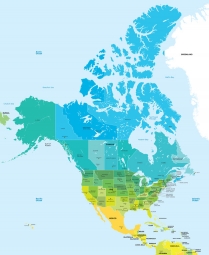  Magnetická mapa Severnej Ameriky, ilustrovaná, farebná