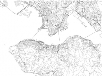  Magnetická mapa Hongkongu, cesty, detailná