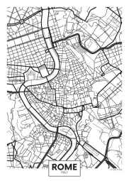  Magnetická mapa Ríma, ilustrovaná, čierno-biela