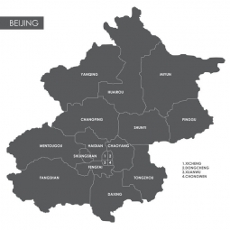  Magnetická mapa Pekingu, ilustrovaná, šedá