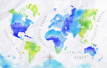  Magnetická mapa sveta, watercolor, zeleno-modrá