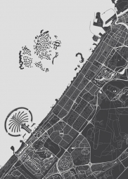  Magnetická mapa Dubaje, ilustrovaná, čierno-biela