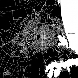  Magnetická mapa Christchurchu, ilustrovaná, čierno-biela