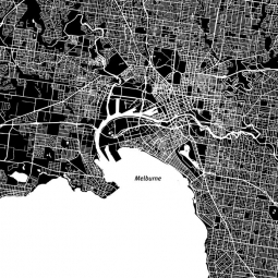  Magnetická mapa Melbourne, ilustrovaná, čierno-biela