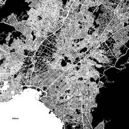  Magnetická mapa Atén, ilustrovaná, čierno-biela