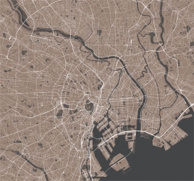  Magnetická mapa Tokia, ilustrovaná, béžová