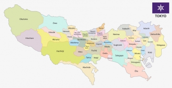  Magnetická mapa Tokia, administratívna, farebná