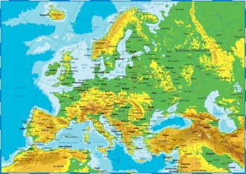  Magnetická mapa Európy, geografická, farebná