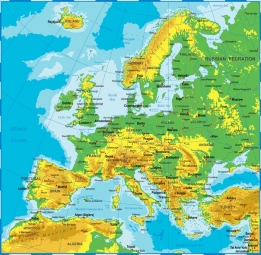  Magnetická mapa Európy, geografická, farebná