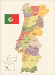  Magnetická mapa Portugalska, vintage, farebná