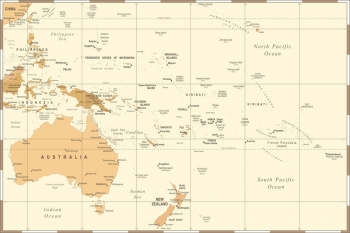  Magnetická mapa Austrálie a oceánie, vintage, béžová