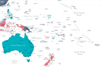  Magnetická mapa Austrálie a oceánie, ilustrovaná, farebná